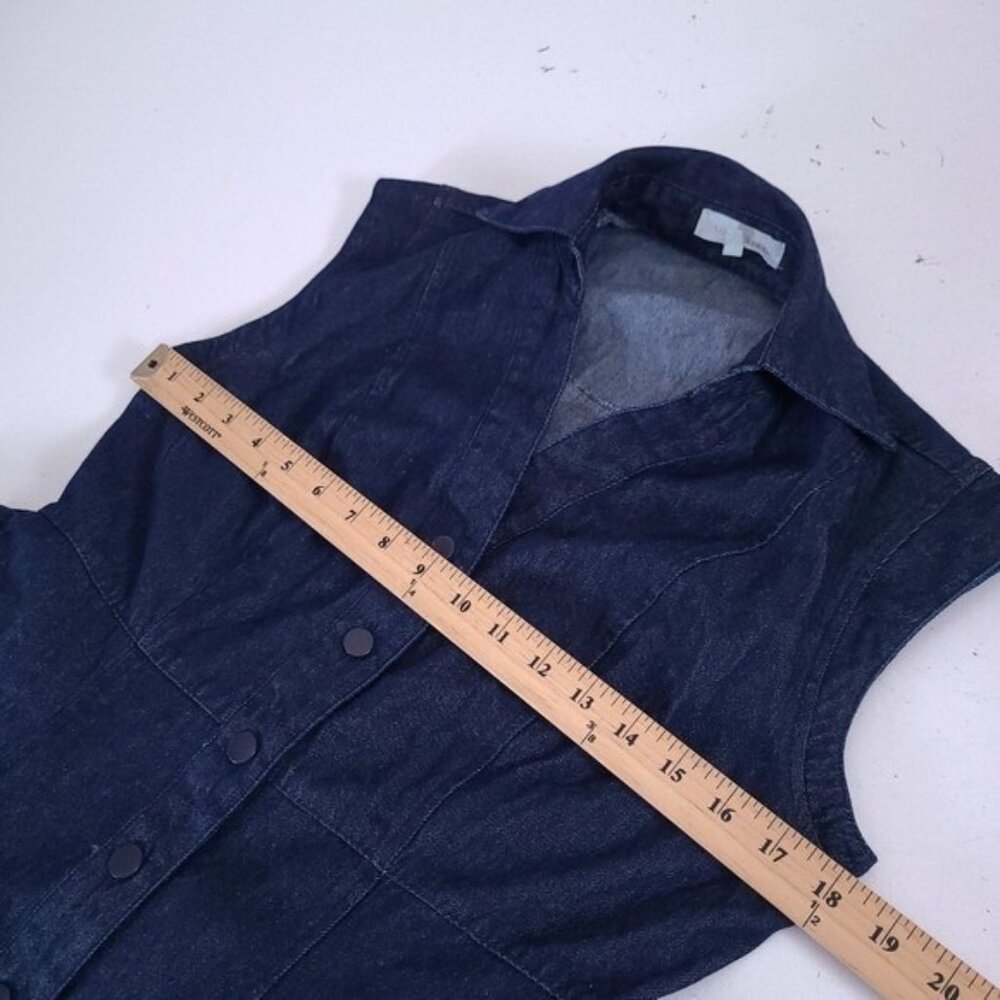 Solitaire Denim Sleeveless Button Down Belted Midi Jean Dress XS - Picture 4 of 8